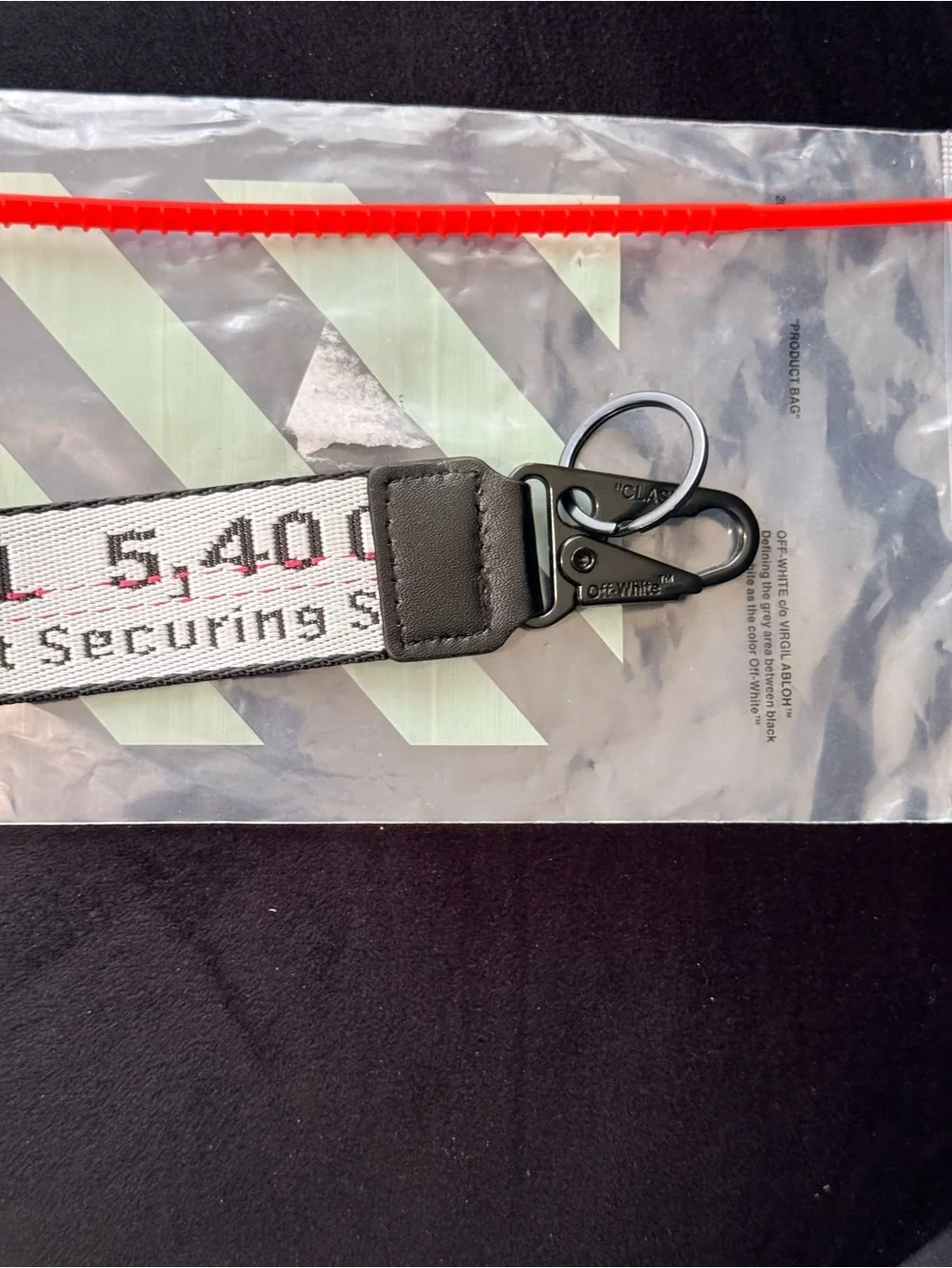 Off-White Black & White Logo Strap with Red Tag Accent